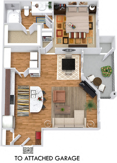 Floor plan for 1 bed, 1 bath, 785 sqft